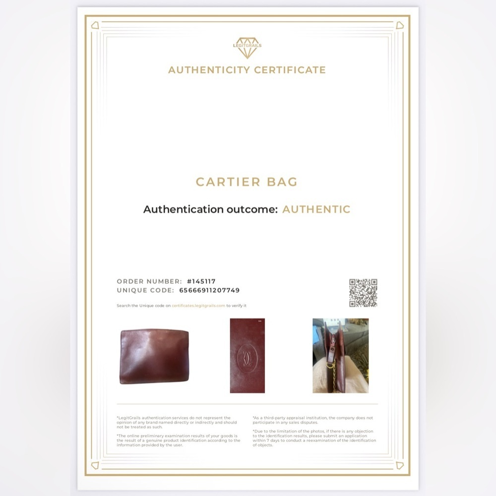 Vintage Must de‎ Cartier Burgundy Calfskin Leather Clutch w/ Gold Chain & COA - Picture 16 of 16